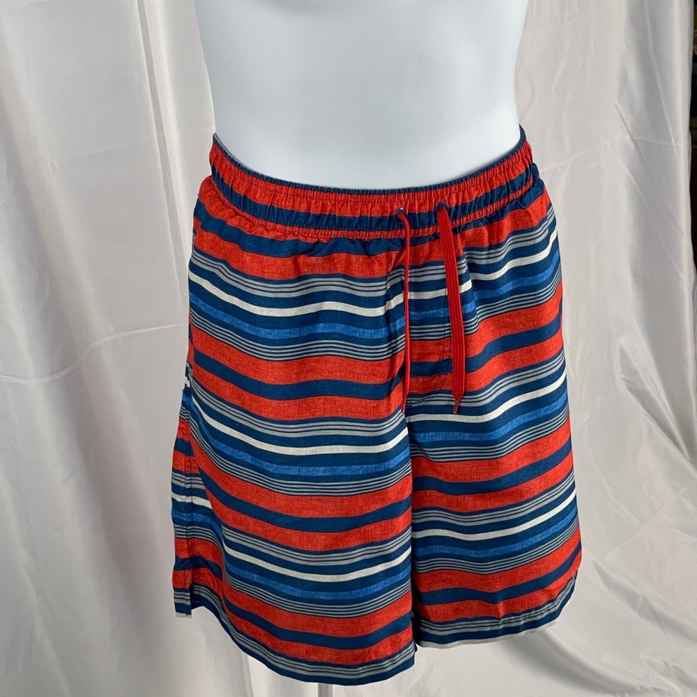 OLD NAVY, LG RED & BLUE STRIPED MEN'S SWIM TRUNK